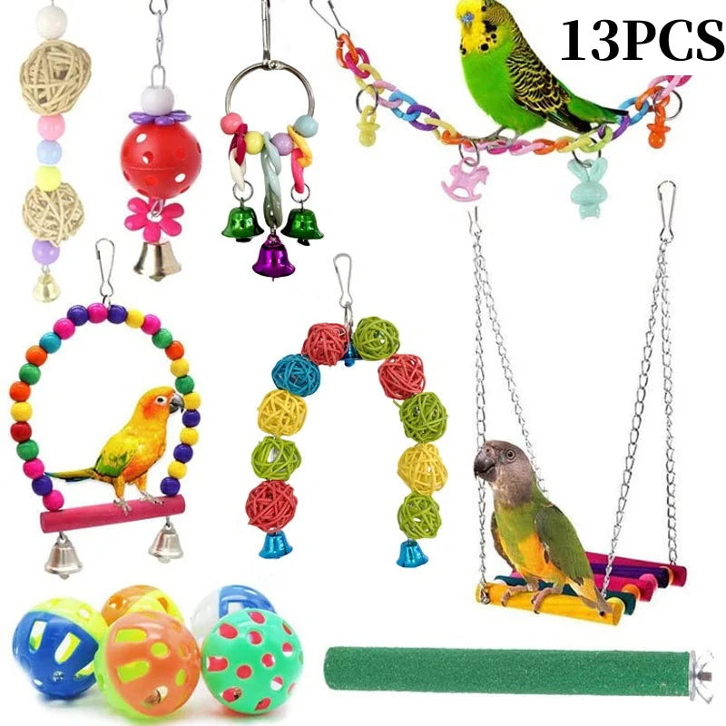 13pcs Bird Toys Chewable Parrot Bird