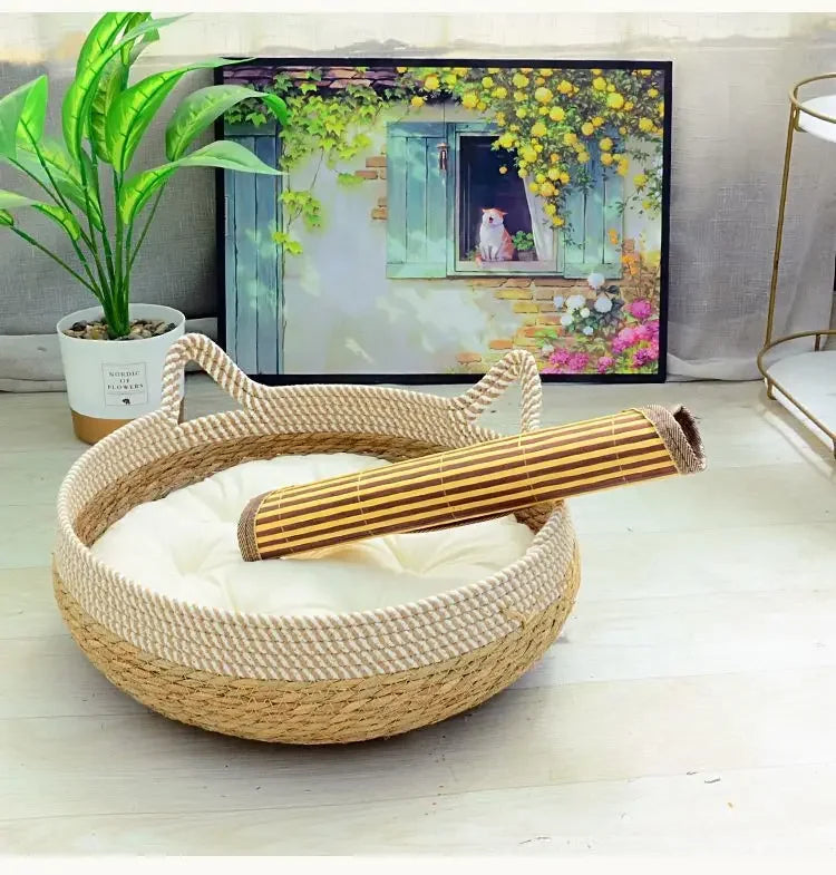 Woven Summer Cat Bed with Removable Cover