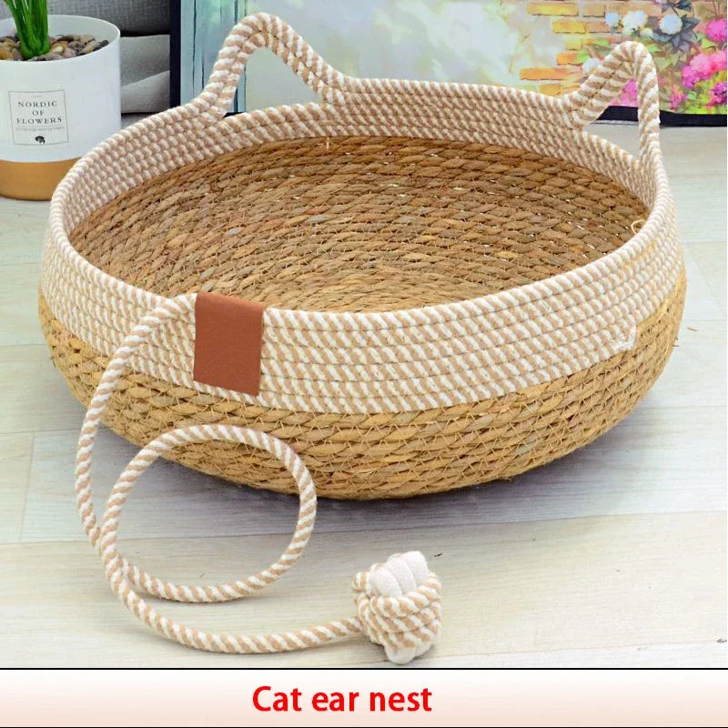 Woven Summer Cat Bed with Removable Cover
