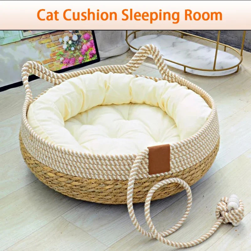 Woven Summer Cat Bed with Removable Cover